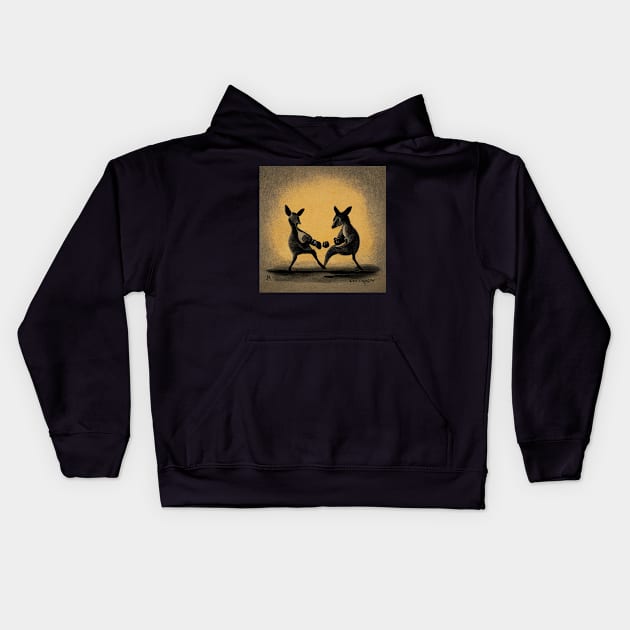 Two cute little kangaroos starting a boxing match. Kids Hoodie by Liana Campbell